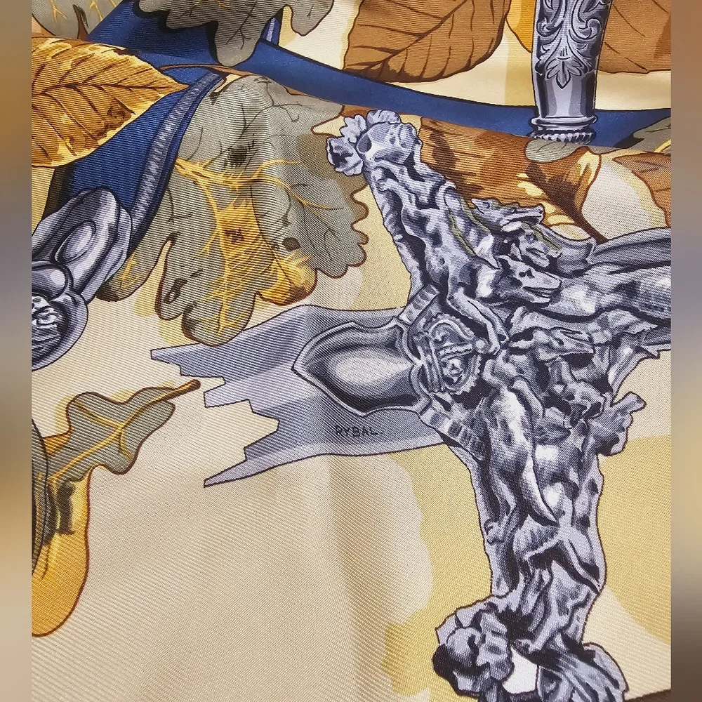 HERMES  Strong Leaf Sword Scarf Silk Women's scarf 90 x 90 cm